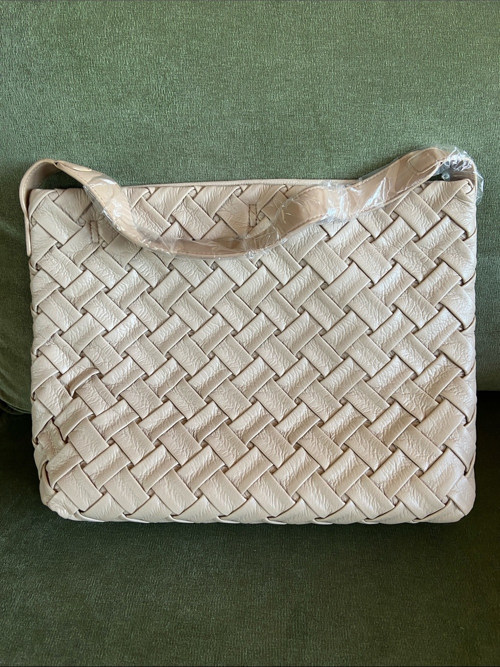 Woven Leather Look Tote in Taupe— Top-Handle Everyday Bag